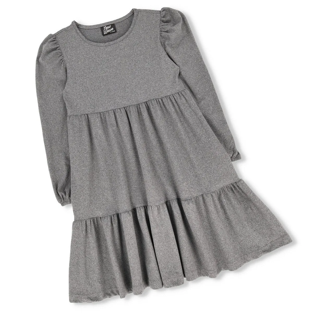 Girls Long Sleeve Tiered Dress - Grey Melange sold by Edgars