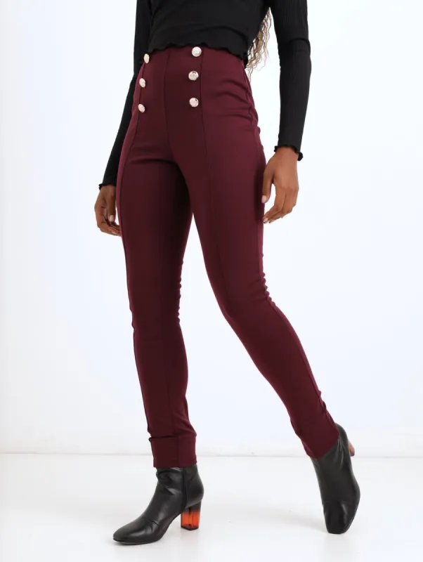 Ladies Nautical Button Detail Ponti Legging - Wine sold by Edgars