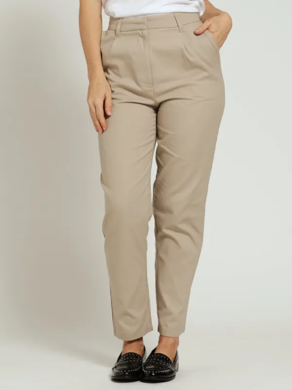 Pleated Front Structered Anklegrazer Pants - Stone sold by Edgars