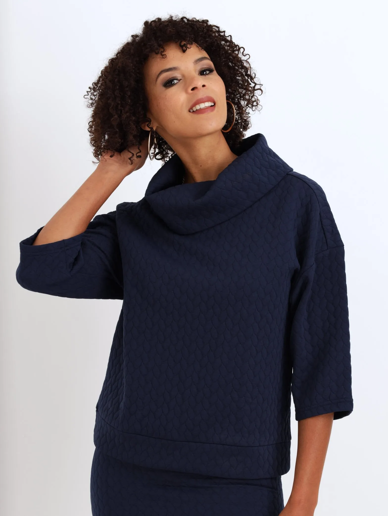 Ladies Quilted Cowl Neck Top - Navy sold by Edgars