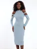 Ladies High Neck Cold Shoulder Bodycon Dress - Blue sold by Edgars