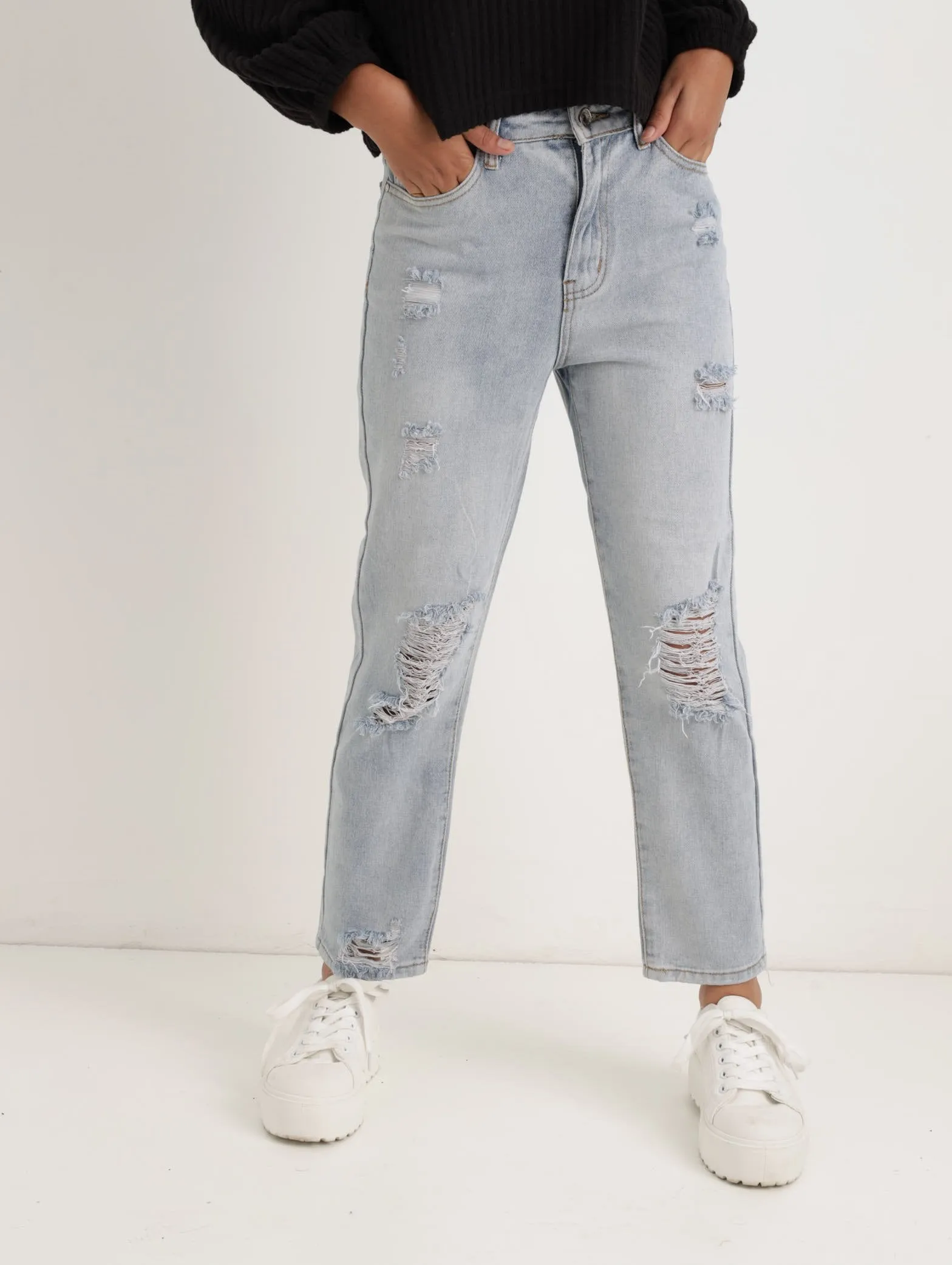 Girls Stonewash Abraised Mom Denim Jean sold by Edgars