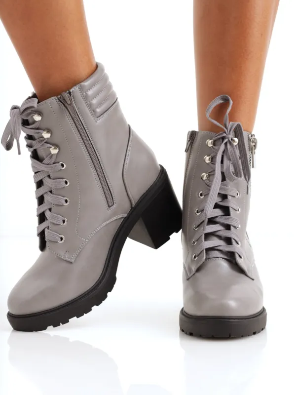 Ladies Quilted Lace-Up Boot - Grey sold by Edgars