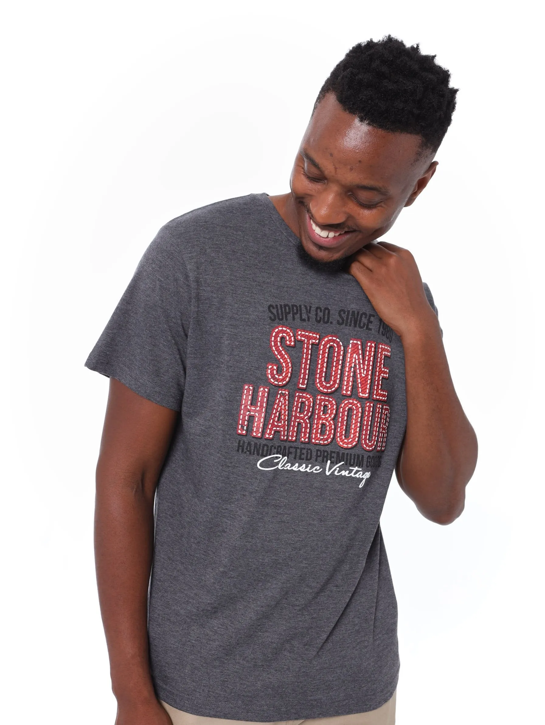 Men's Branded Tee - Charcoal Melange sold by Edgars