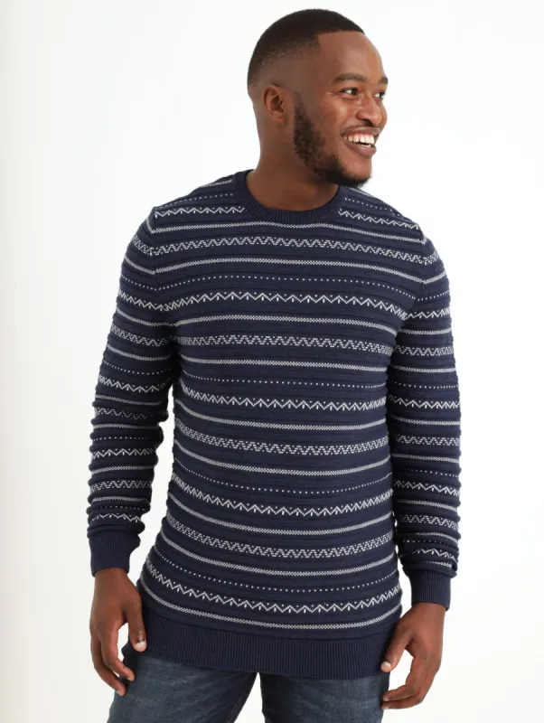 Men's Jaquard Crew Knitwear Top - Navy sold by Edgars