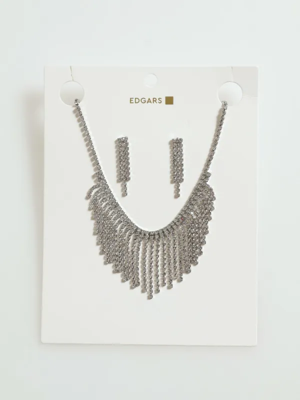 2 Pack Jewelled Tassel Earring & Necklace - Silver made by Edgars