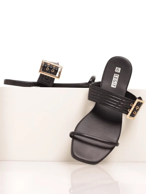 Ladies Double Strap Sandal With Quilt Detail And Buckle - Black sold by Edgars
