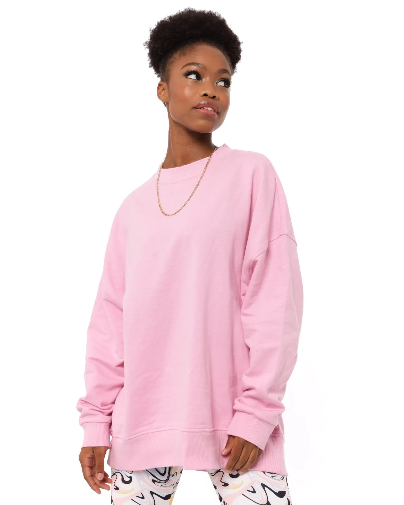 Ladies Plain Oversized Crew Fleece Top - Pink sold by Edgars