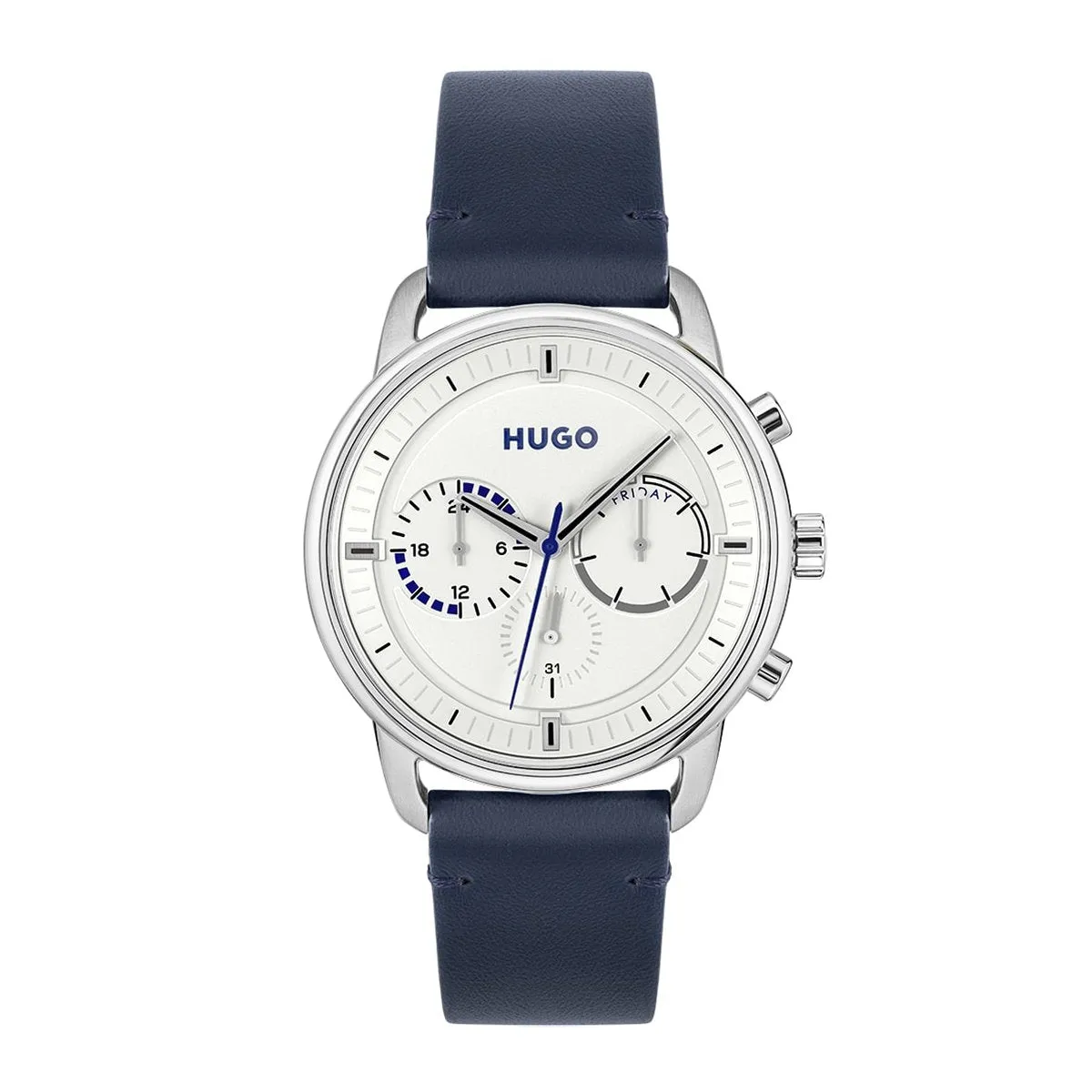 Advise 44mm Watch With White Dial & Blue Leather Strap sold by Edgars