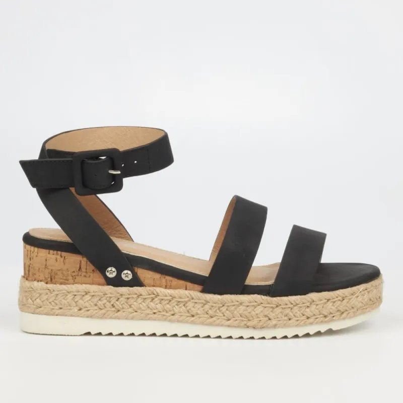 Ladies Steffi Espadrille Wedge Sandal - Black sold by Edgars