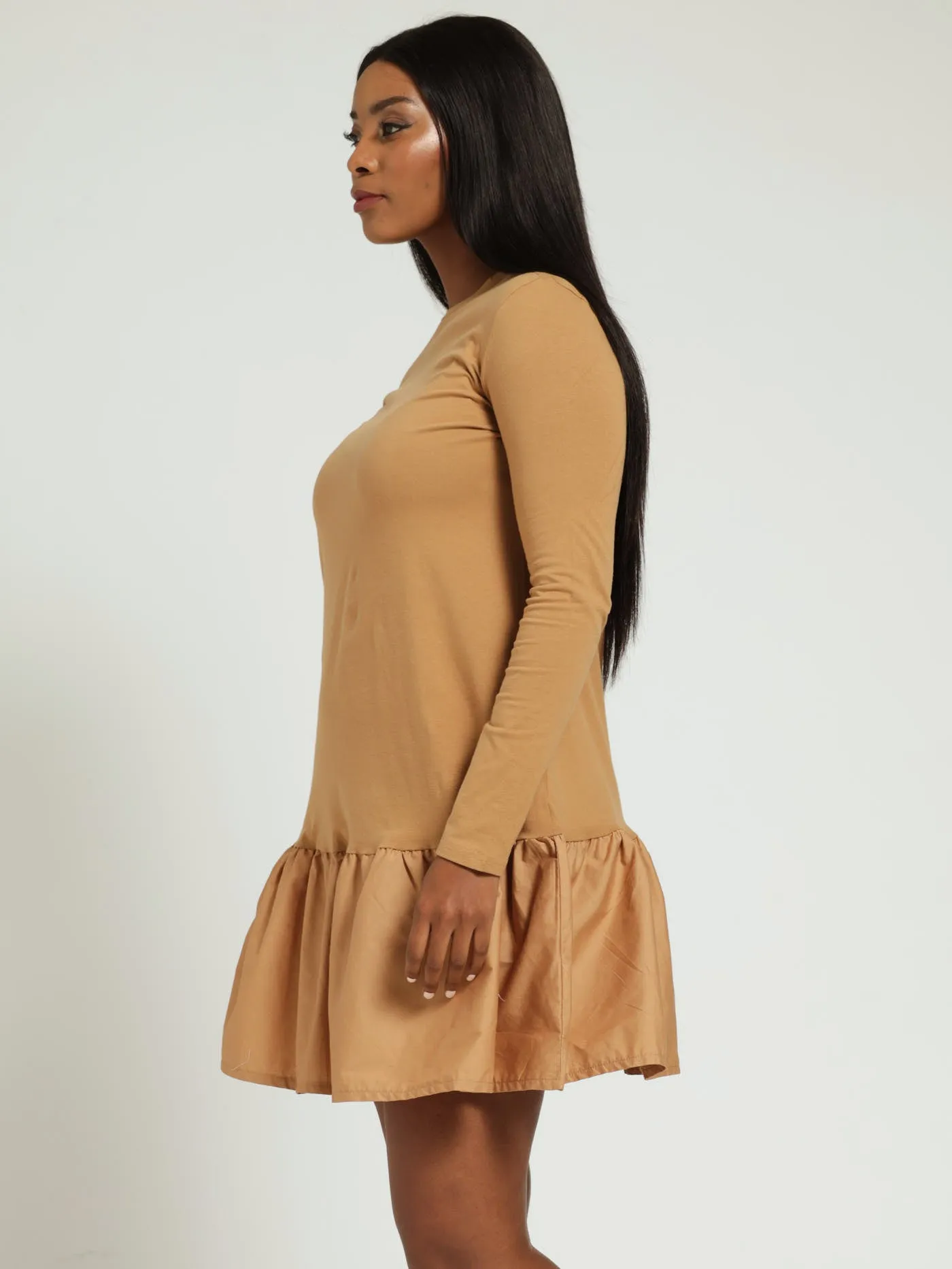 Long Sleeve Drop Hem Combo Mini Dress - Brown sold by Edgars product image thumbnail 4
