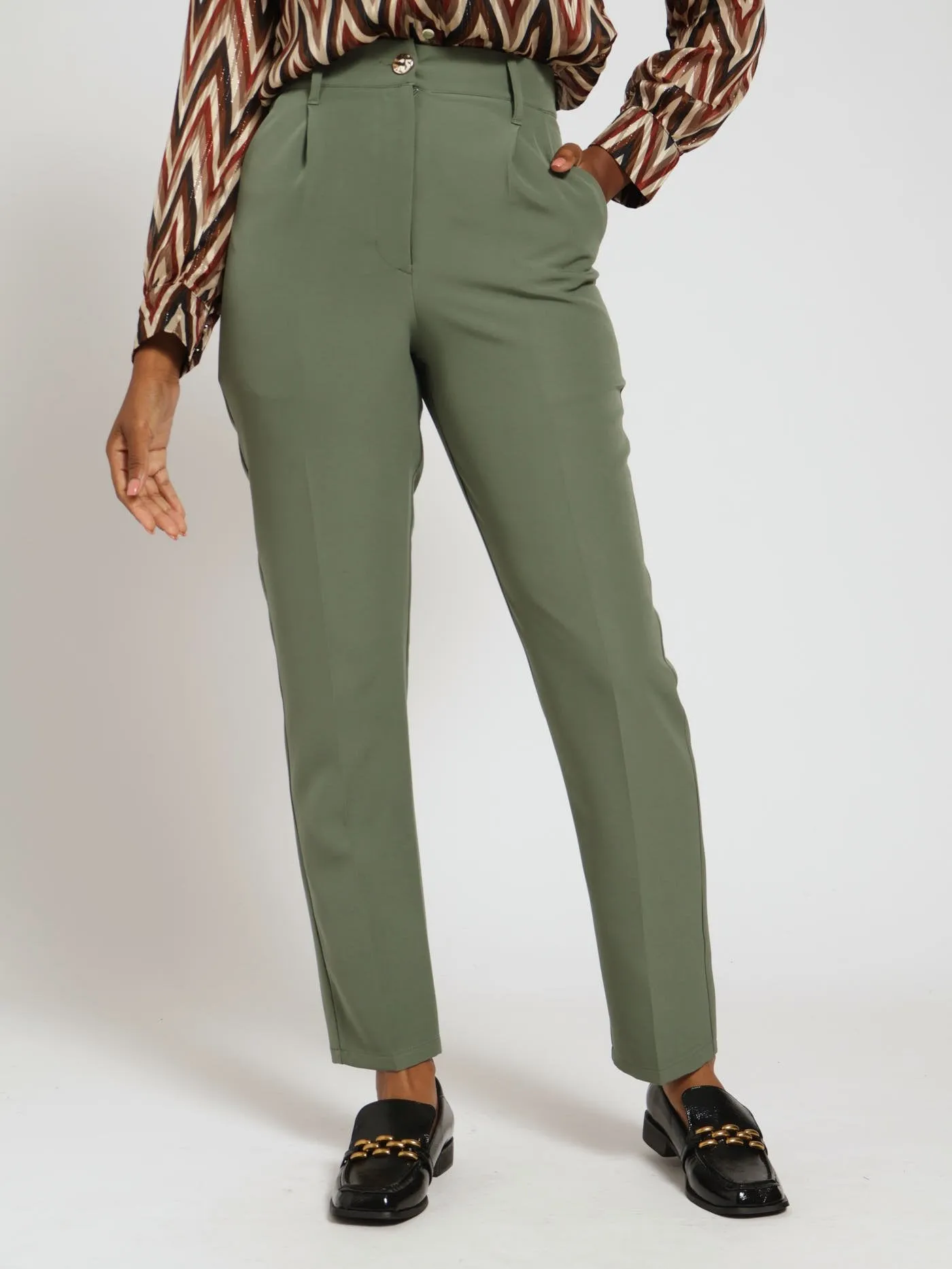 Button Slim Leg Pants - Fatigue sold by Edgars