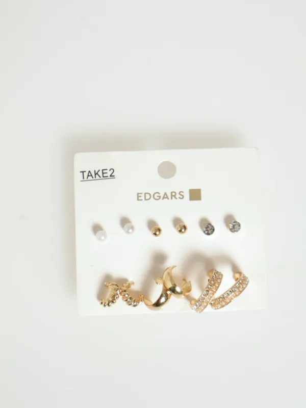 3 Pack Pearl Bead Hoops - Gold sold by Edgars
