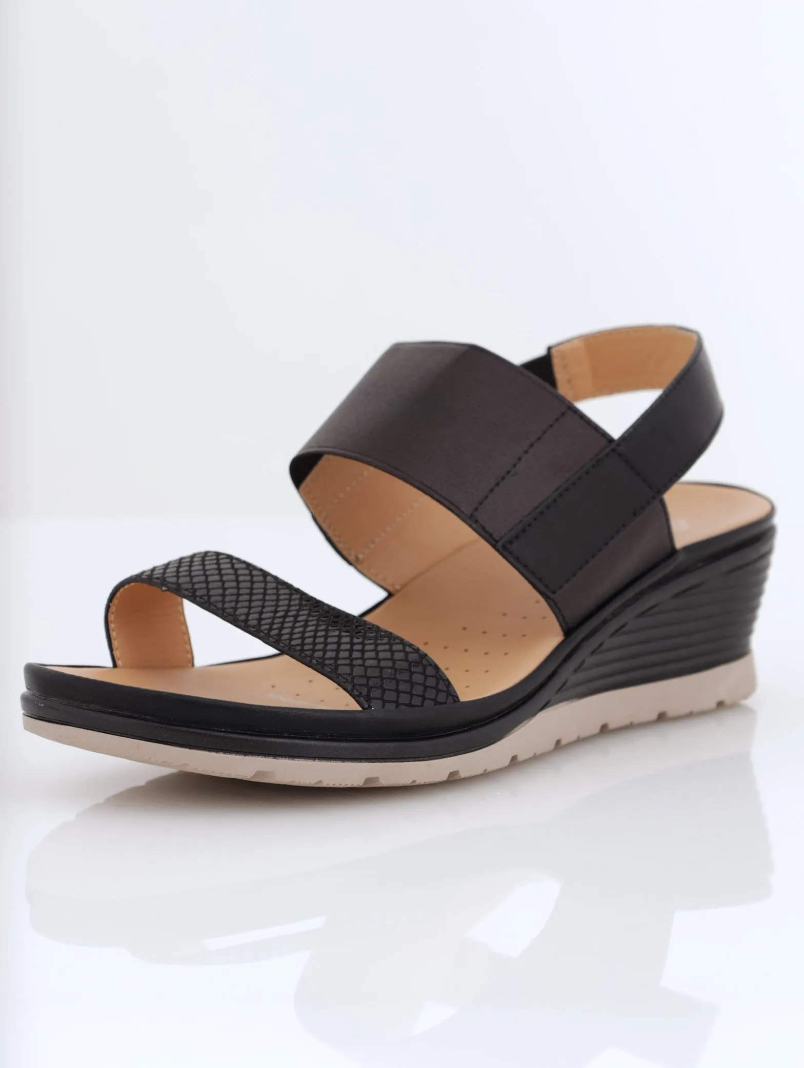 Ladies Soft Style Poppy Textured Multi Strap Heel - Black sold by Edgars