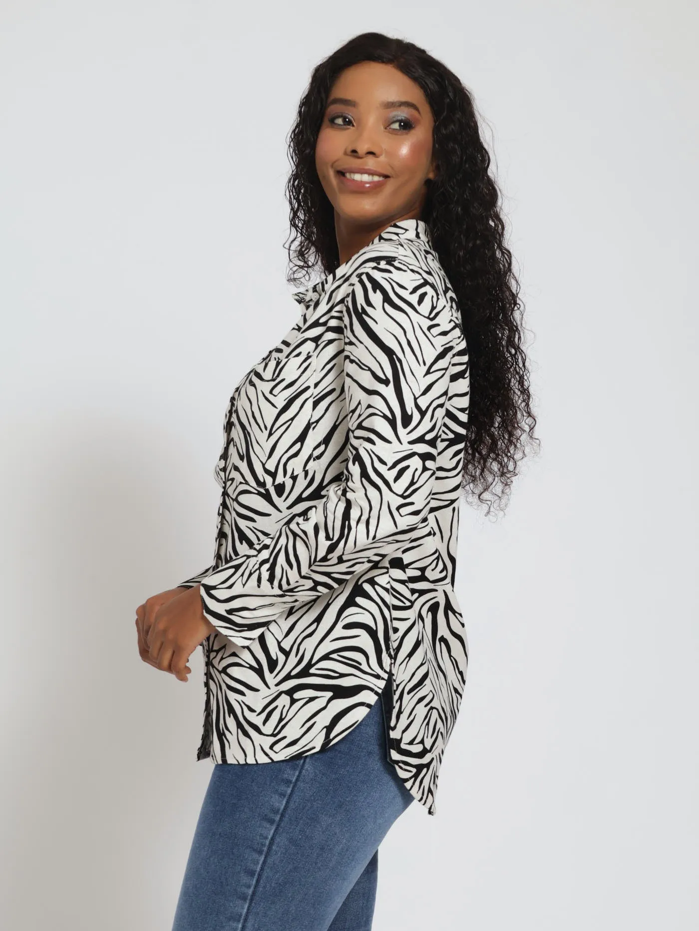 Long Sleeve 1 Pocket Linen Shirt - Black/Cream sold by Edgars  product image thumbnail 3