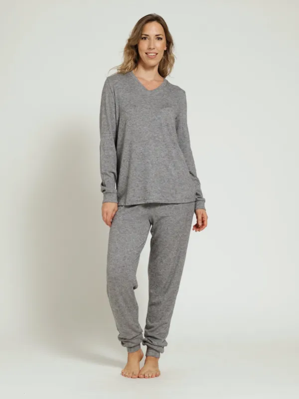 Long Sleeve Textured Knit Jogger Sleep Set - Charcoal Melange sold by Edgars