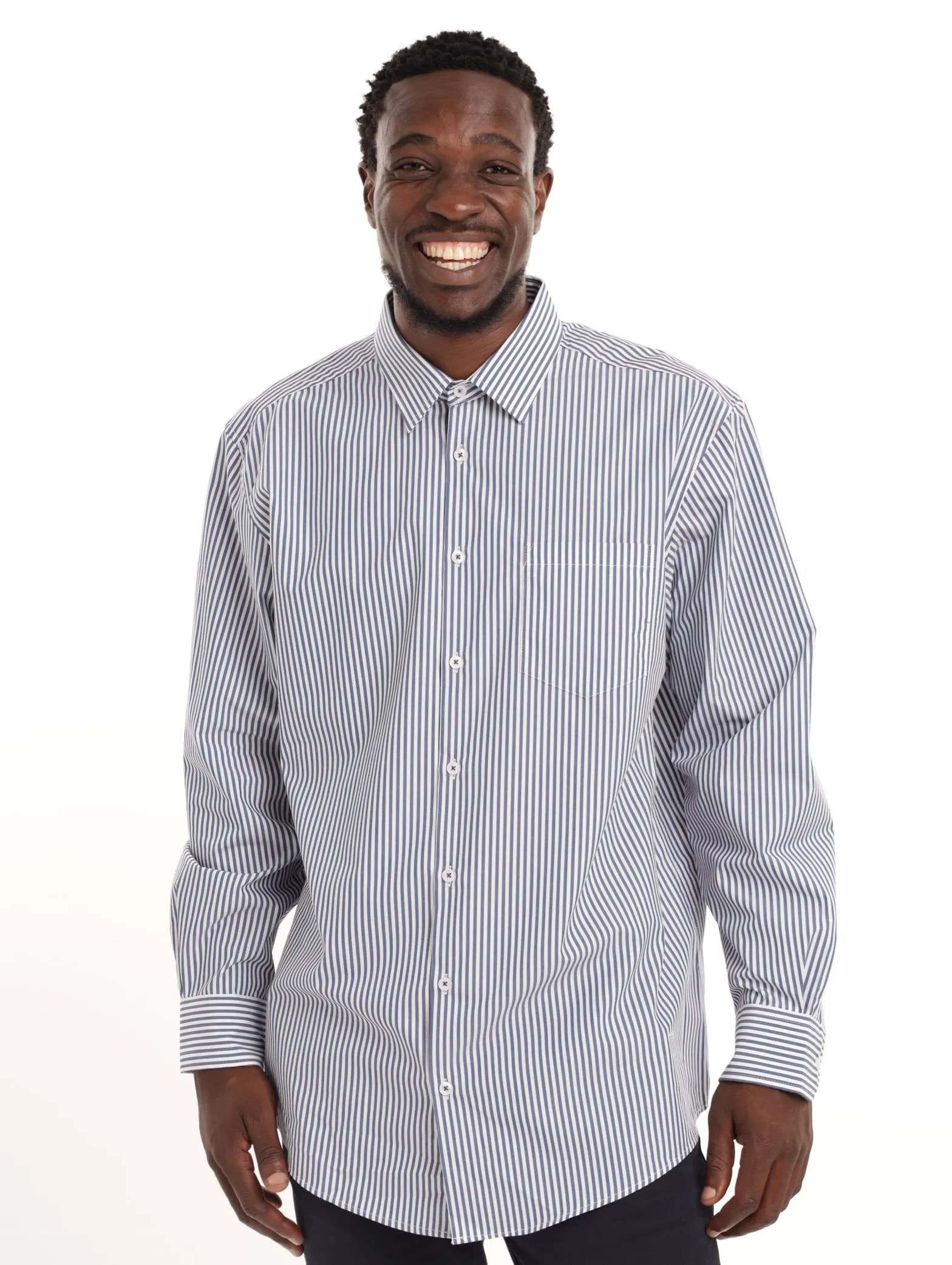 Men's Thin Stripe Shirt - White/Blue sold by Edgars
