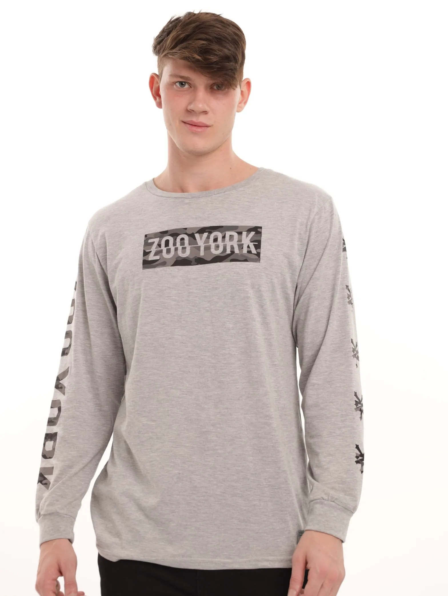 Men's Long Sleeve Camo Chest Print -Grey Melange sold by Edgars