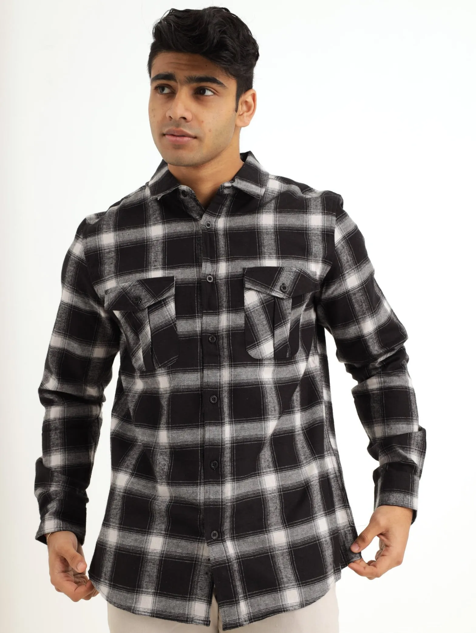 Men's Long Sleeve Brushed Check Shirt - Black/Grey sold by Edgars