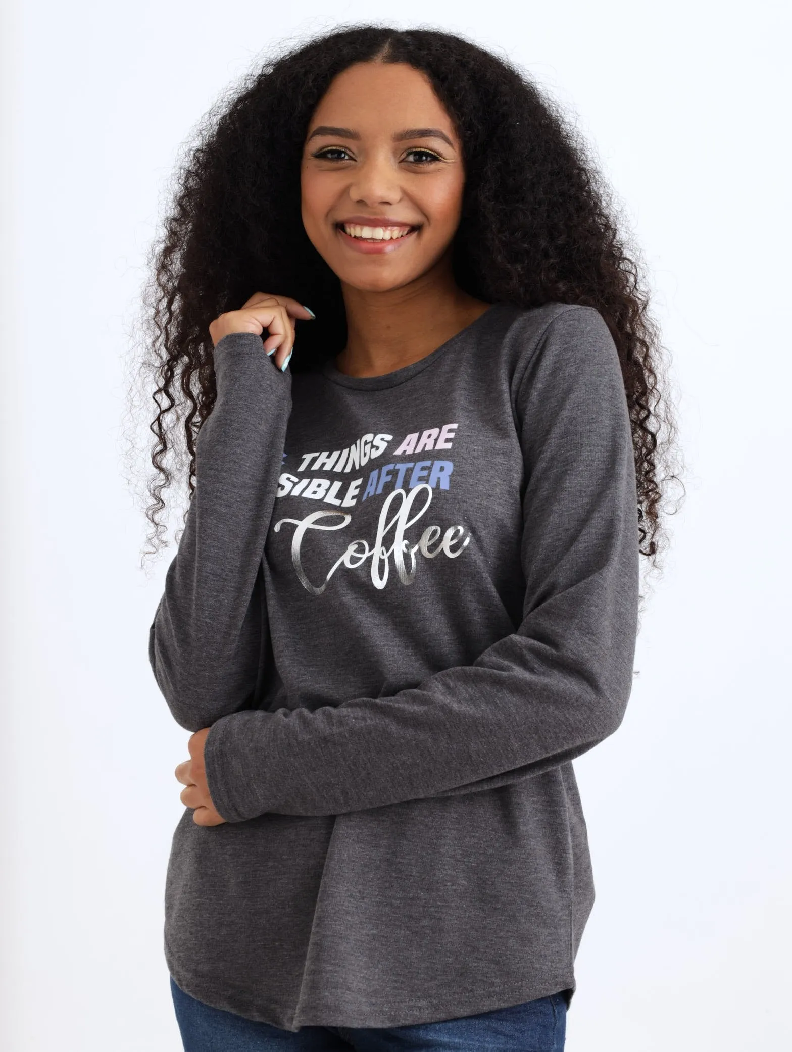 Ladies After Coffee PJ Top - Charcoal sold by Edgars