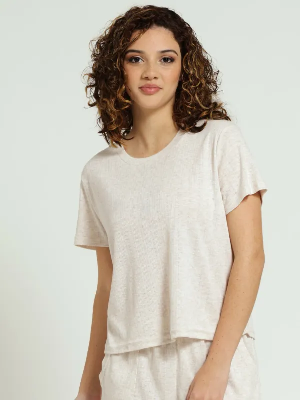 Regular Rib Knit Pointelle Pj Top - Oatmeal sold by Edgars