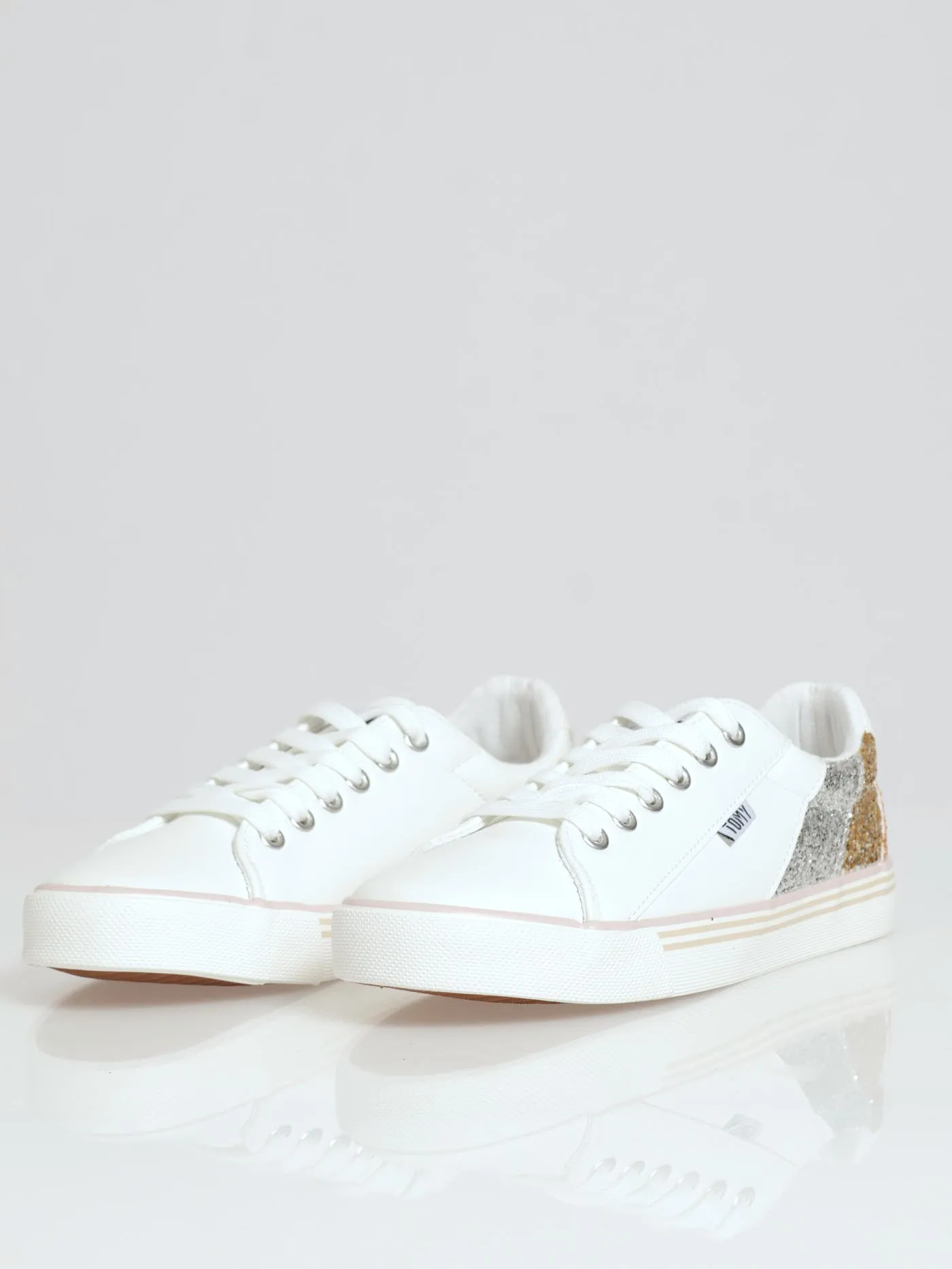 Melina Glitter Lace Up Sneaker - White sold by Edgars