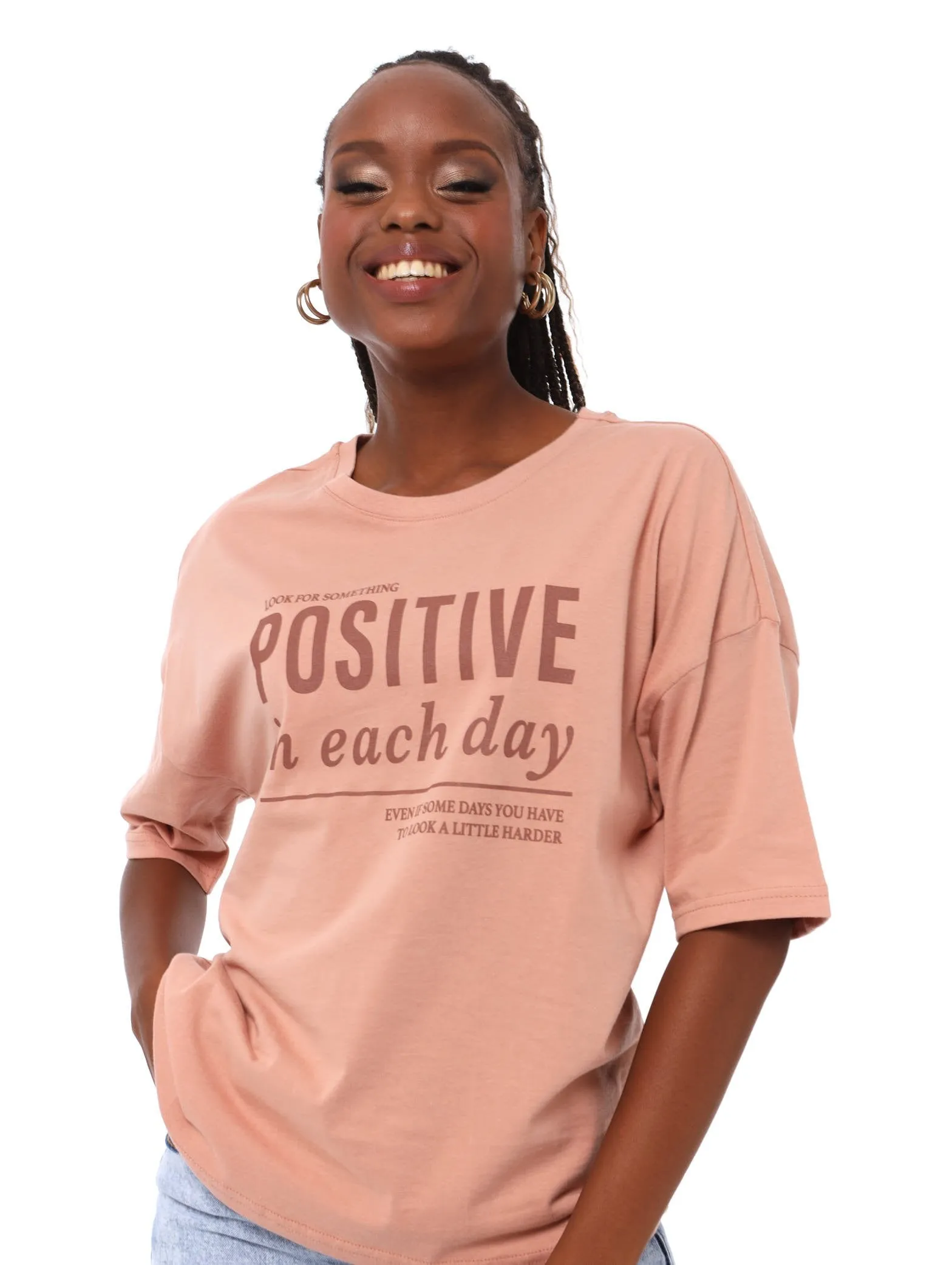 Ladies Boxy Postive Day Tee - Blush sold by Edgars