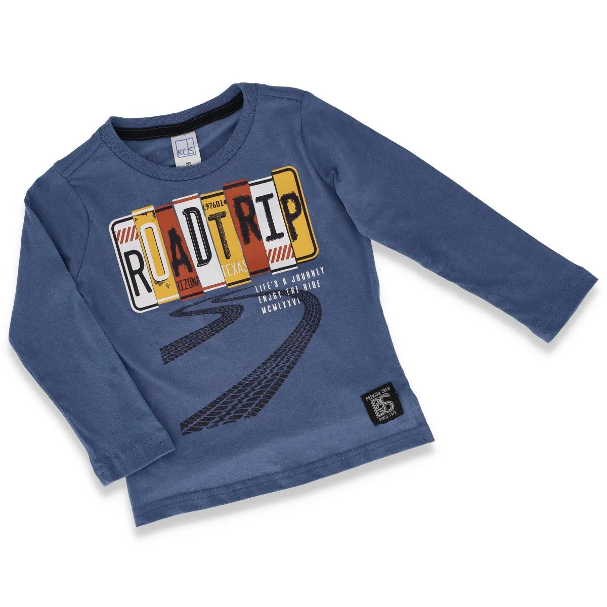 Pre-Boys Long Sleeve Roadtrip Tee Stepped Hem - Blue sold by Edgars
