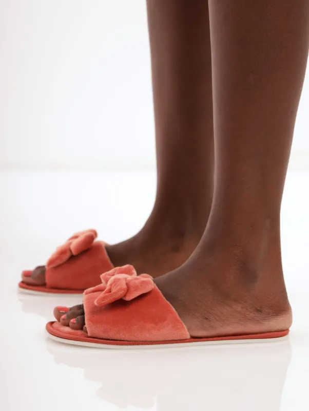 Ladies Velvet Bow Flat Slipper - Burnt Orange sold by Edgars