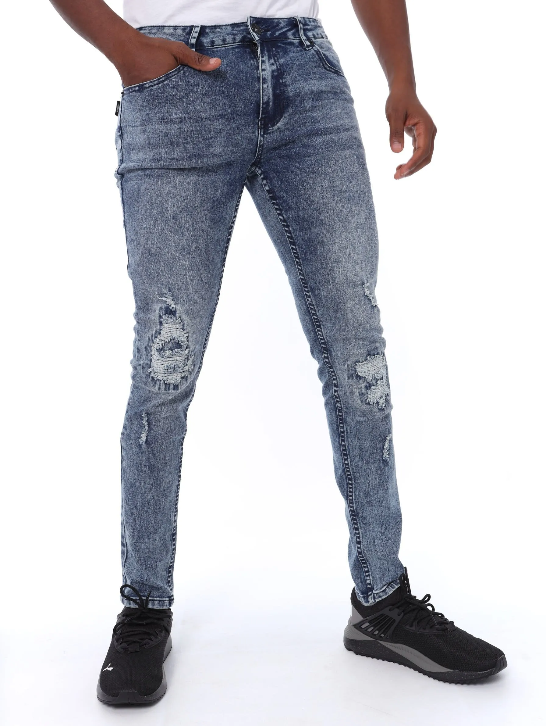 Men's Stonewash Rip N Repair Knee Super Skinny Denim Jean sold by Edgars