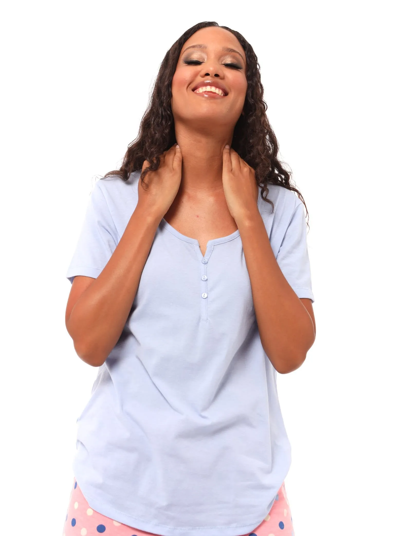 Ladies Round Neck Henley Top - Blue sold by Edgars