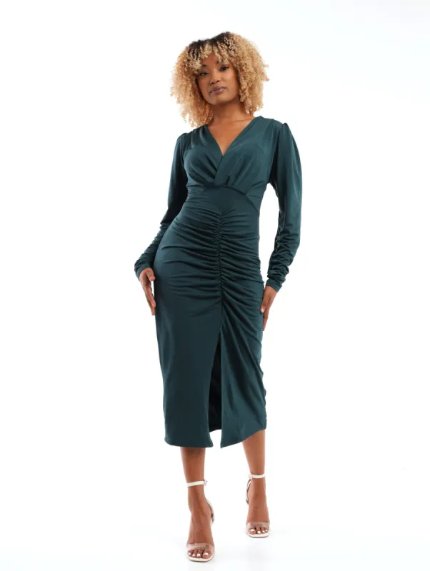 Ladies Long Sleeve Knot Front Knit Midi Dress - Teal sold by Edgars