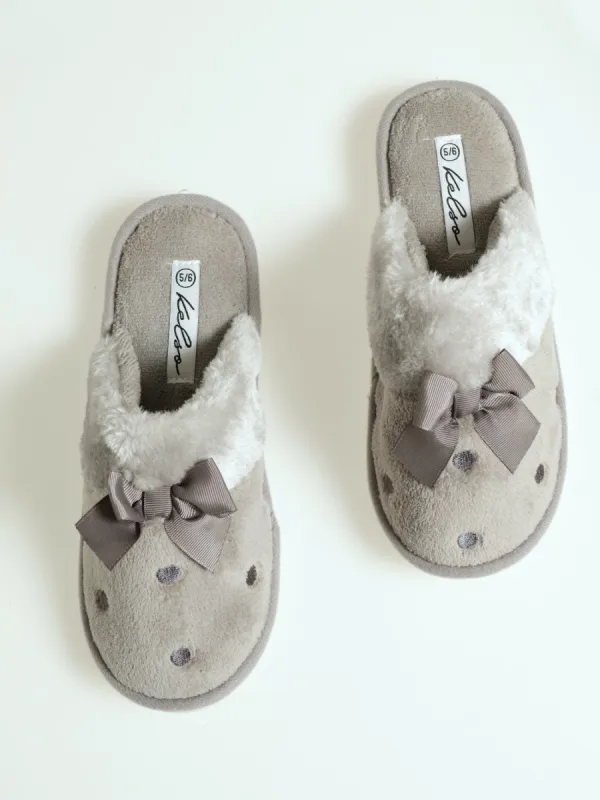 Polka Dot Closed Toe Slipper With Bow - Light Grey sold by Edgars 