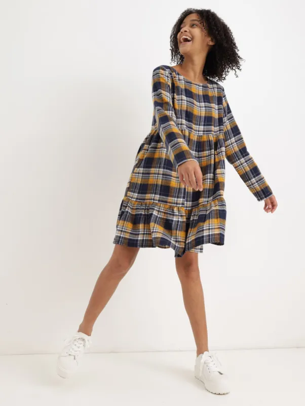 Girls Check Dress - Mustard sold by Edgars
