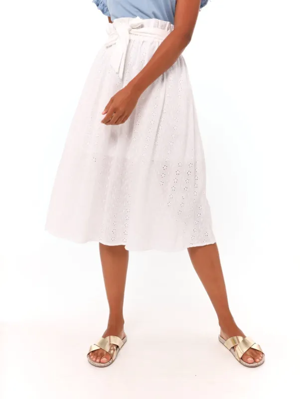 Ladies Anglaise Flared Midi Skirt - White sold by Edgars