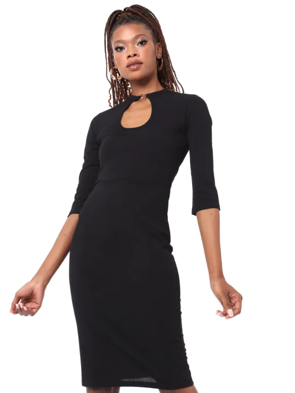 Ladies 3/4 Sleeve Knot Detail Dress - Black sold by Edgars
