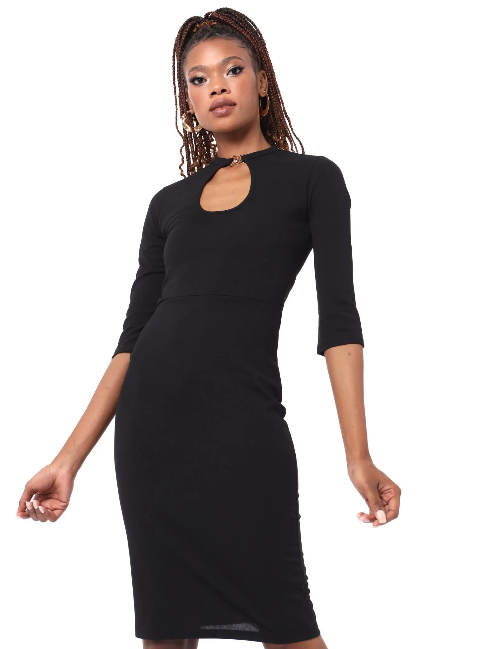 Ladies 3/4 Sleeve Knot Detail Dress - Black sold by Edgars
