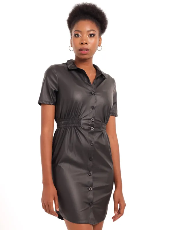 Ladies PU Shirtdress - Black sold by Edgars