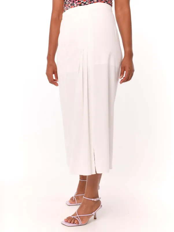 Ladies Side Split Pleated Midi Skirt - White sold by Edgars