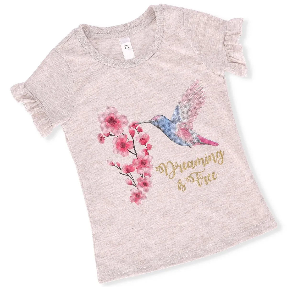 Pre-Girls Frill Sleeve Bird Print Tee - Oatmeal sold by Edgars