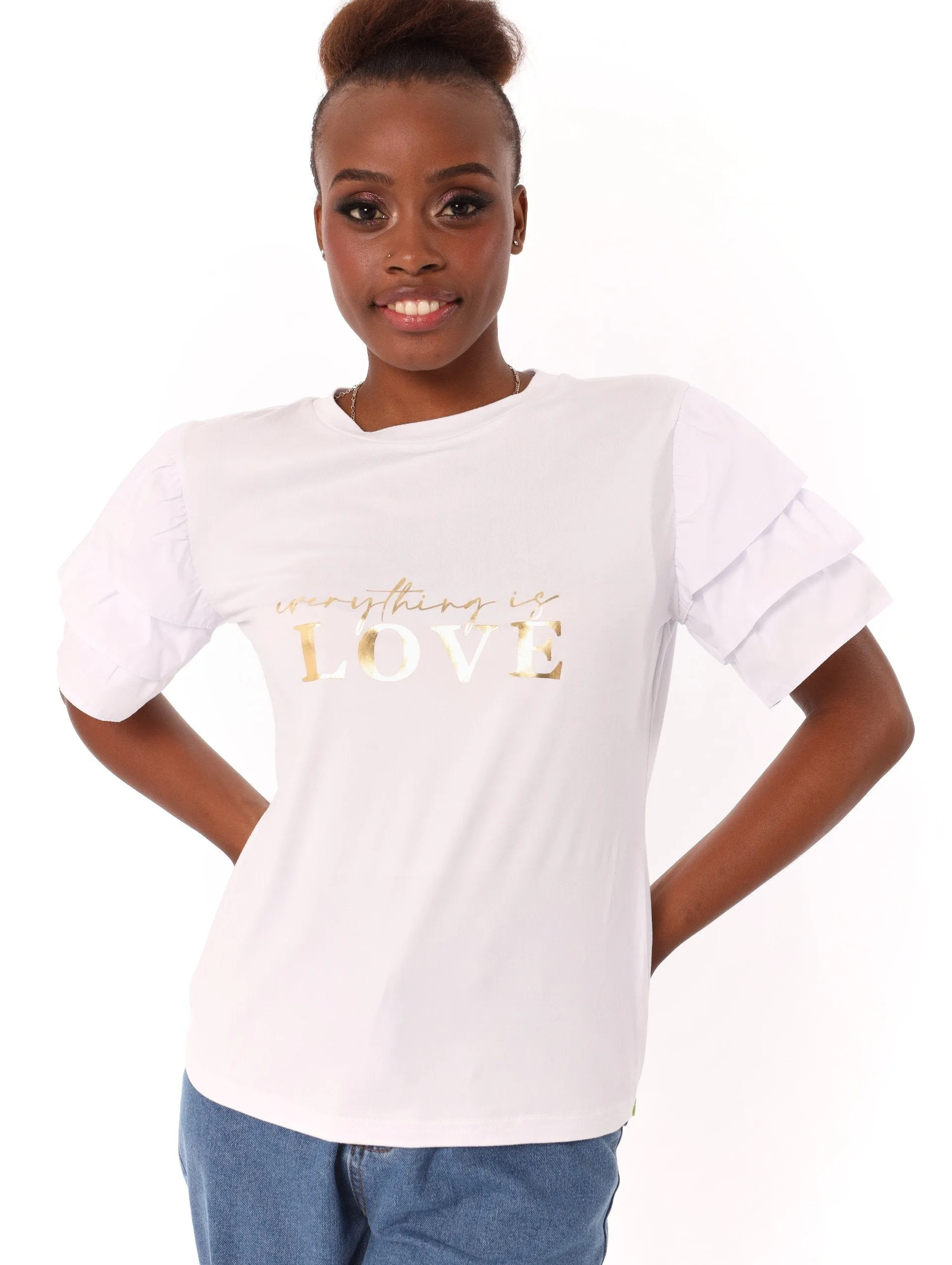 Ladies Poplin Tiered Sleeve Top - White sold by Edgars