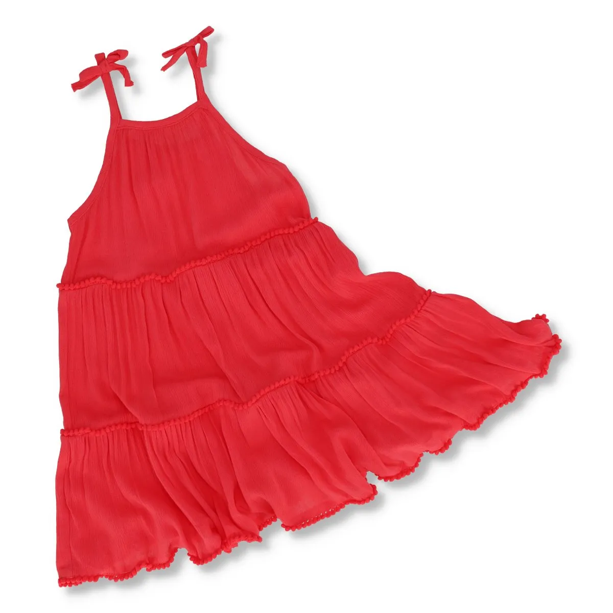 Pre-Girls Tiered Cheesecloth Bobbble Dress - Red sold by Edgars