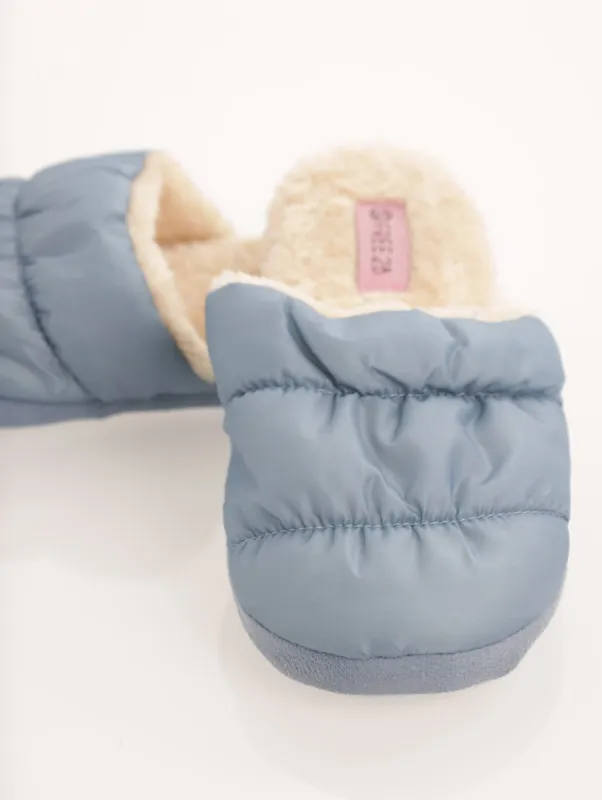 Ladies Nylon Closed Toe Slipper With Sherpha Lining - Duck Egg sold by Edgars