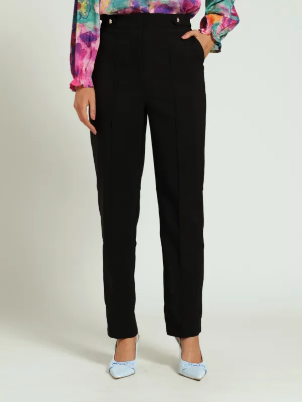 Pin Tuck Tab Detail Slim Leg Pants -  Black made by Edgars