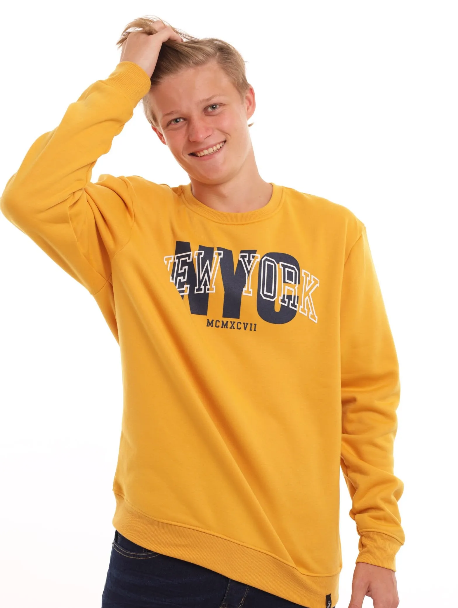 Men's New York City Crew Sweat top - Dark Yellow sold by Edgars