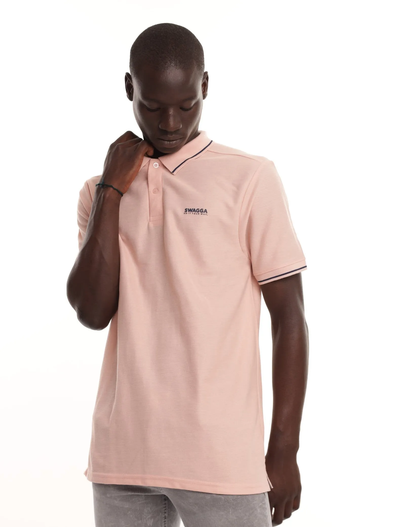 Men's Basic Tipped Golfer - Dusty Pink sold by Edgars
