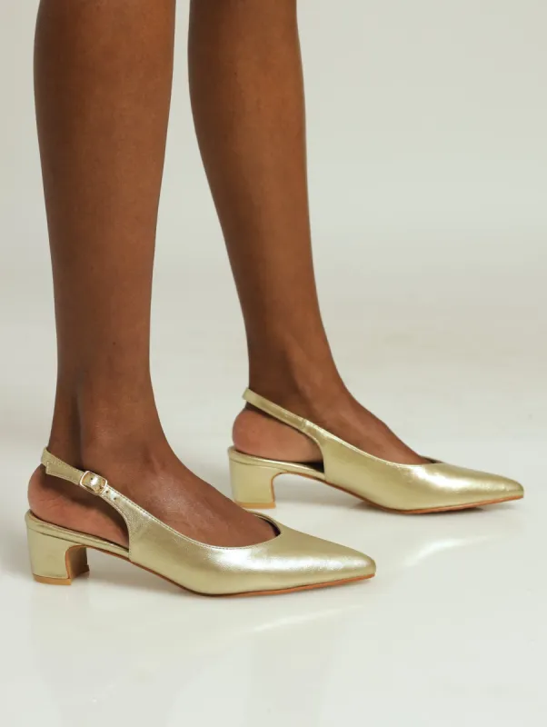 Filipa Pointed Toe Kitten Sling Back Heel - Gold sold by Edgars