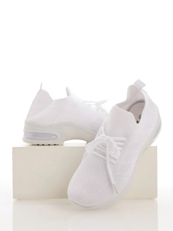 Ladies Air Bubble Lace-Up Knit Sneaker - White sold by Edgars