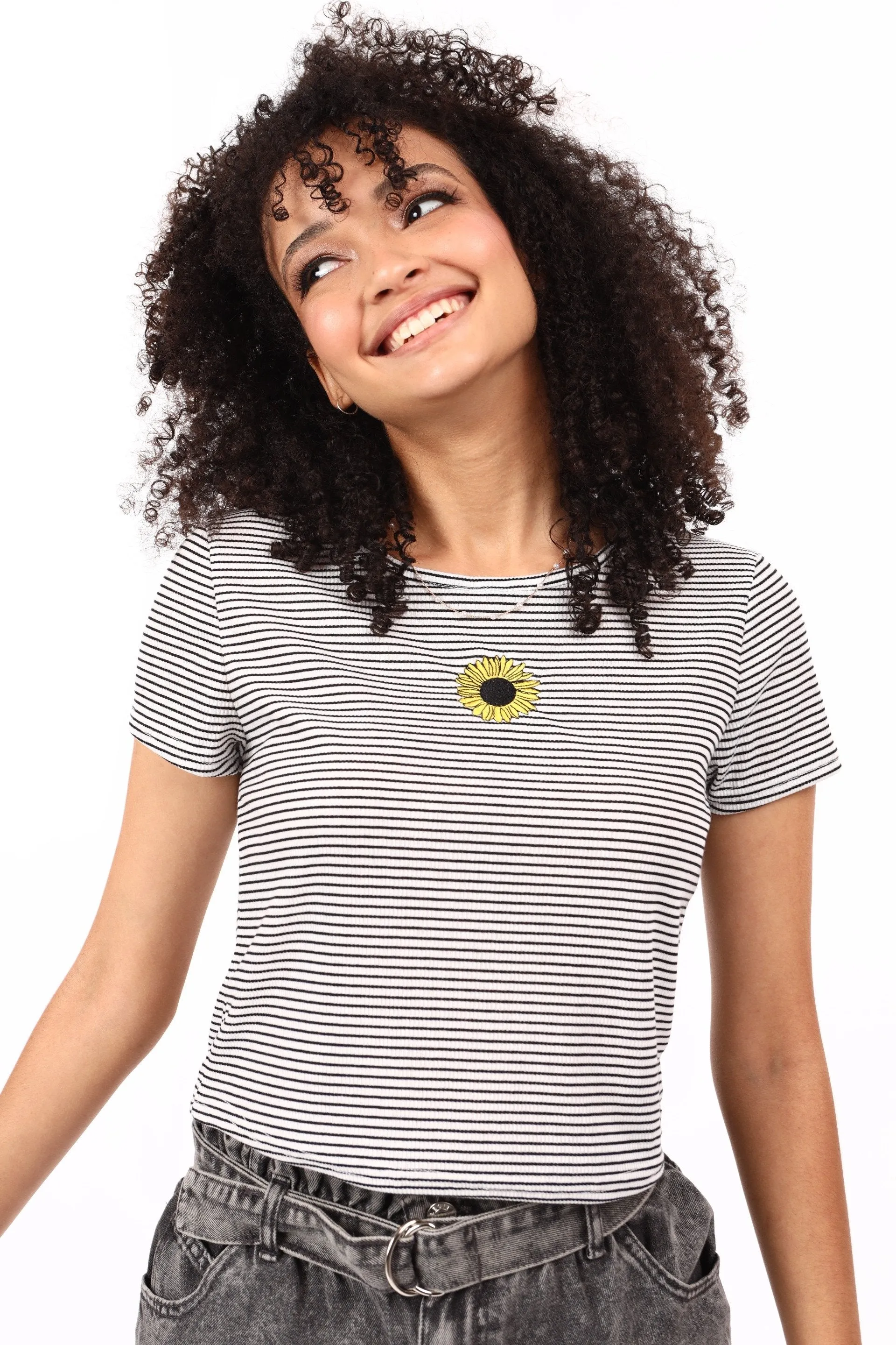 Ladies Striped Rib Tee - White sold by Edgars