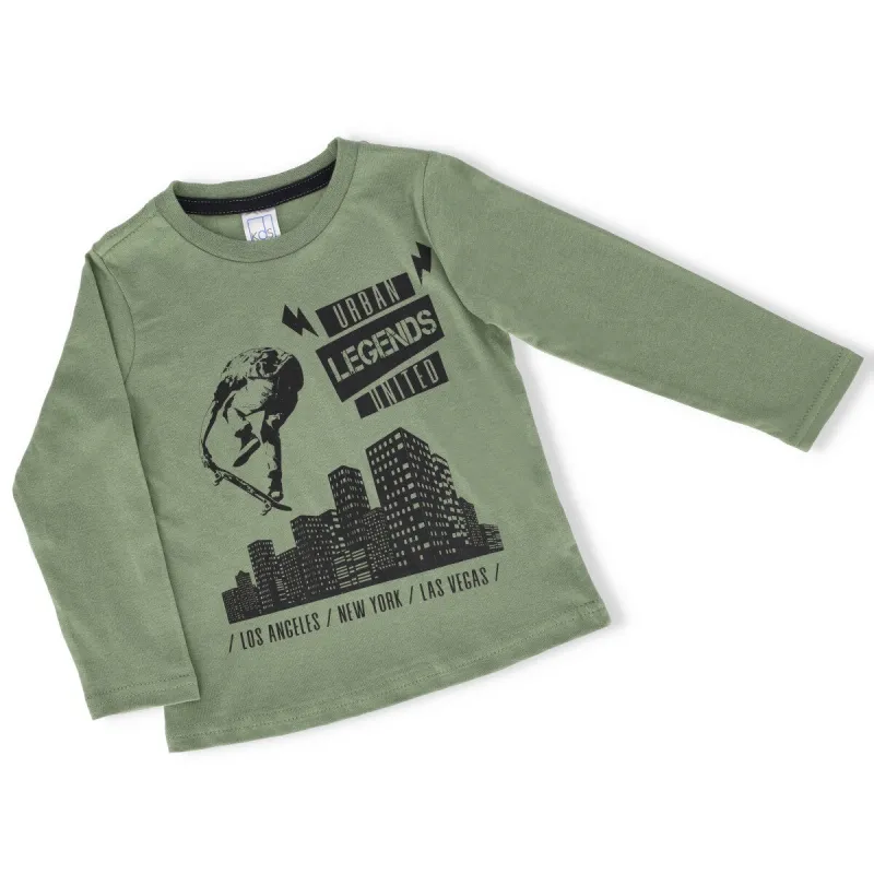 Pre-Boys Long Sleeve Urban Legends Tee - Hedge Green sold by Edgars